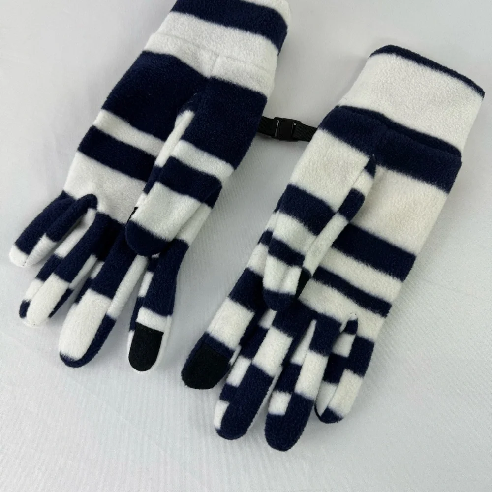 Lands’ End Womens Small Navy and White Striped Fleece Gloves